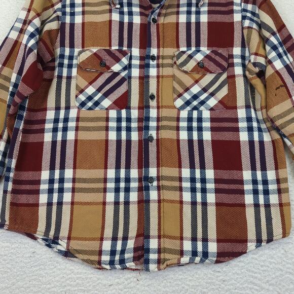 Vintage 1970s Columbia Button Down Shirt Plaid Flannel Tan Red Men's Size Large - Picture 4 of 8